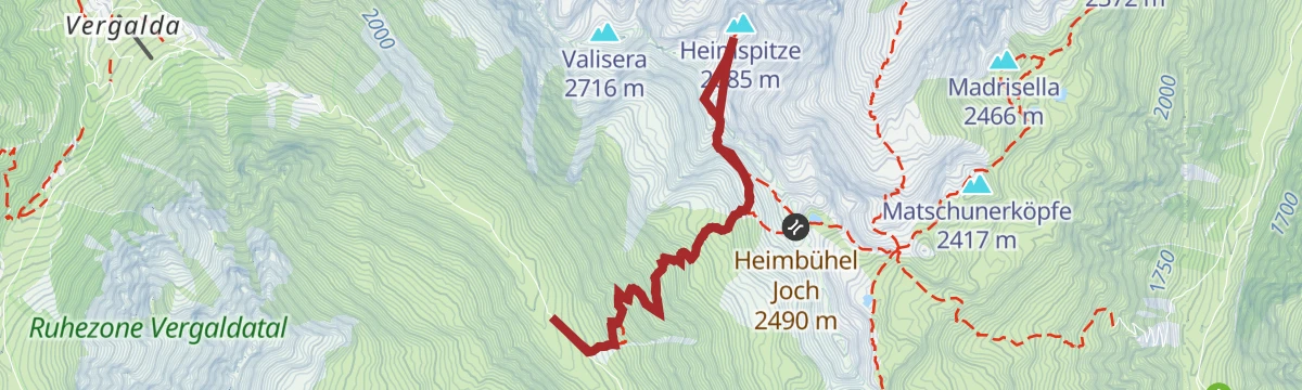 Route map: Auf die Heimspitze - Wandergenuss ab der Vergaldaalpe